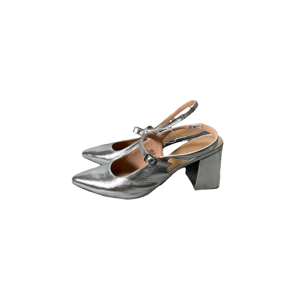 Old Navy Size 9 Stripe Sling Back Silver Heels New With Tags